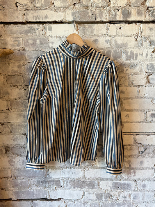 Hope For Flowers Pintucked Blouse - Blue Tonal Stripes Dark Gray