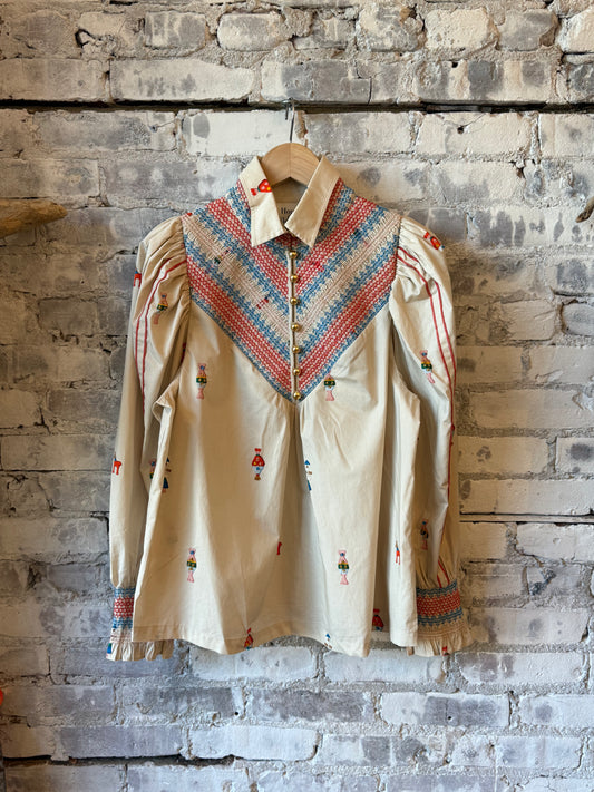 Hope For Flowers Embroidered Smocked Shirt - Vanilla Multi Rosy Brown