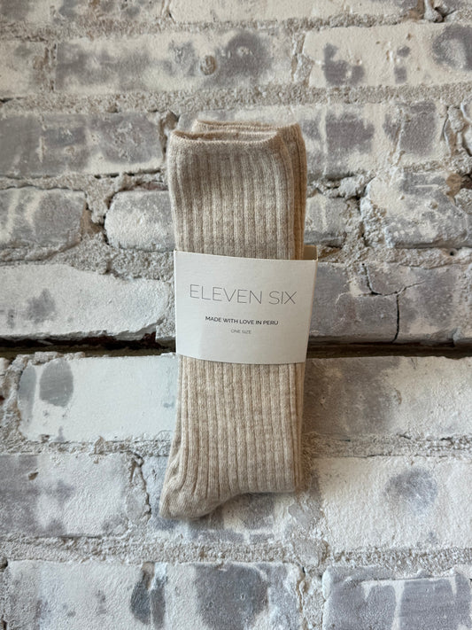 Women's nude Ali Ribbed Sock by ELEVEN SIX, showing the textured ribbed design and comfortable fit.
