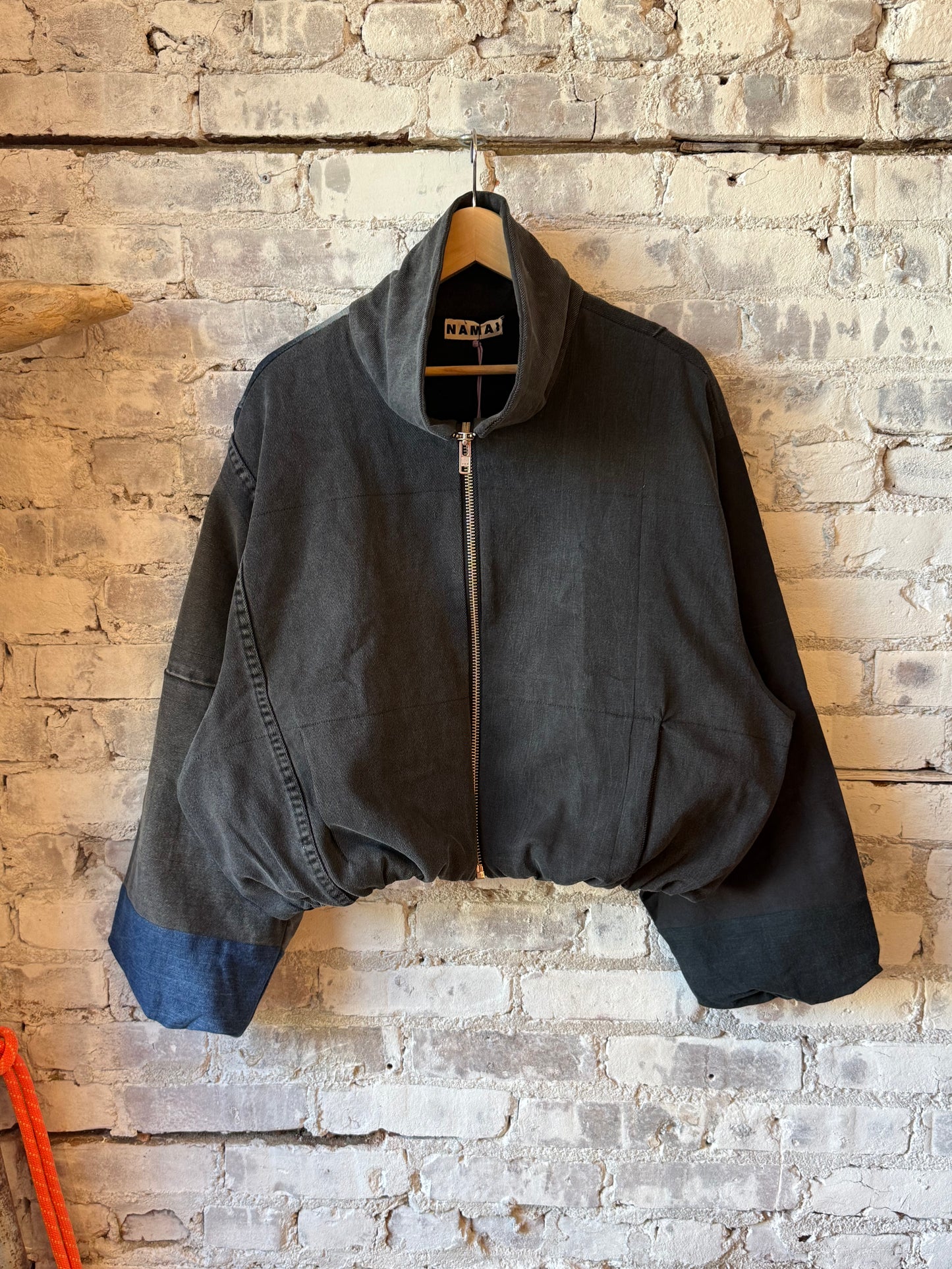 Namai Shira Denim Puffer Bomber Jacket - Assorted Washes Dark Slate Gray