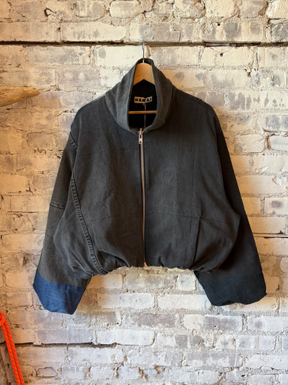 Namai Shira Denim Puffer Bomber Jacket - Assorted Washes Dark Slate Gray