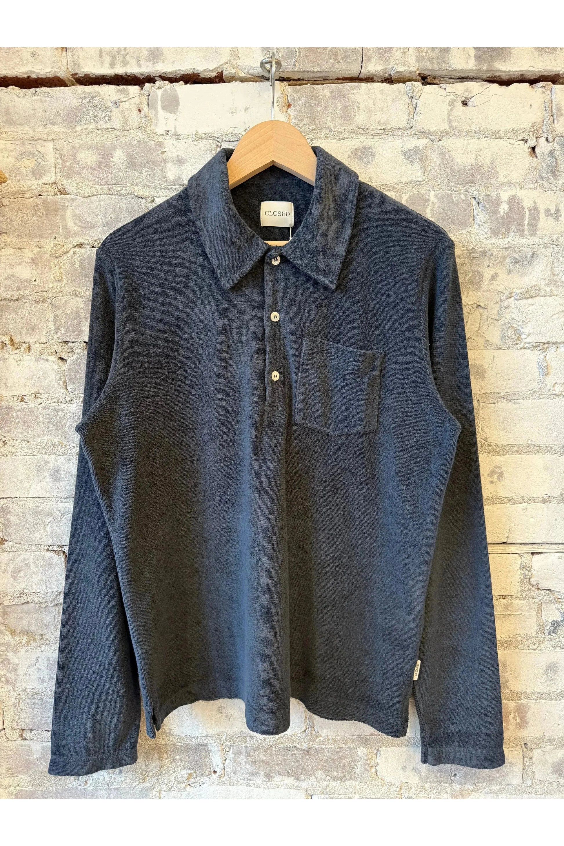Terry Toweling Polo Shirt - Smokey Blue - DUNE + SALT