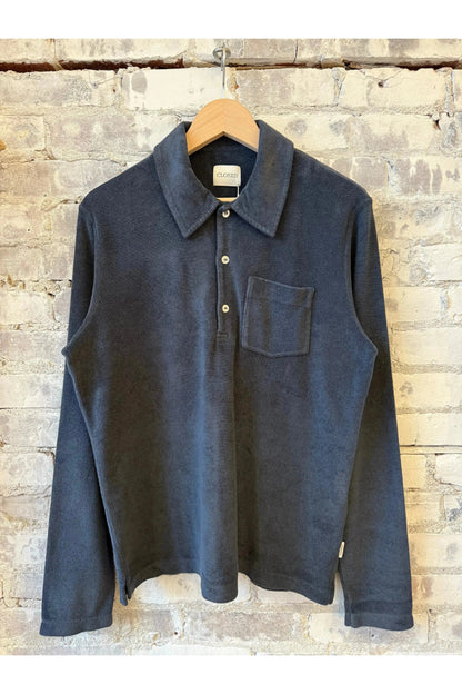 Terry Toweling Polo Shirt - Smokey Blue - DUNE + SALT