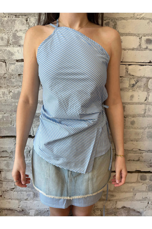 Cotton Poplin Wrap Top - Cornflower Blue - DUNE + SALT