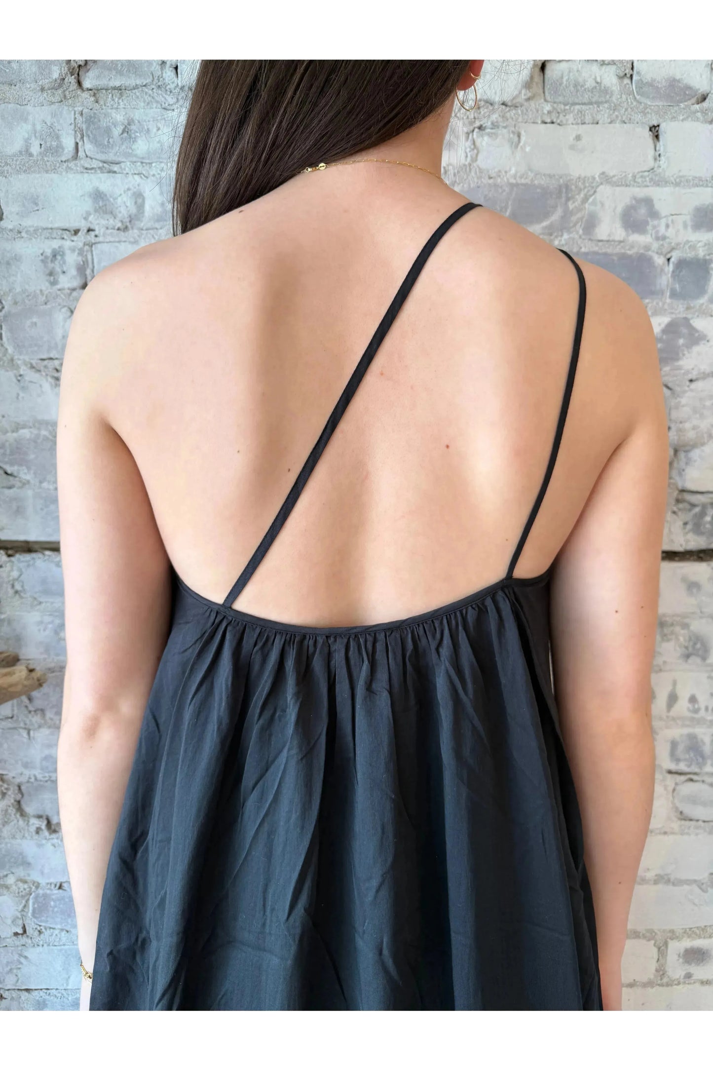 Gathered Asymmetrical Dress - Black - DUNE + SALT