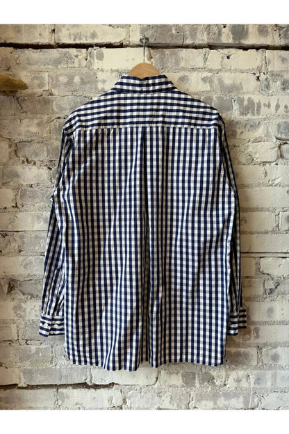 Gingham Check Regular Collar Shirt - Navy - DUNE + SALT