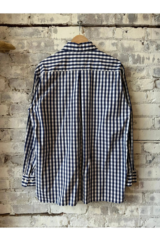 Gingham Check Regular Collar Shirt - Navy - DUNE + SALT