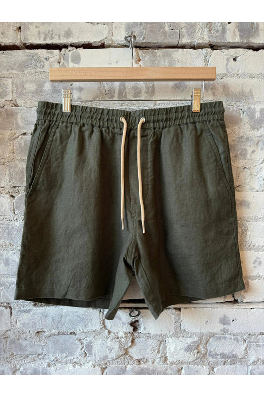 Gregor Casual Drawstring Linen Shorts - Croc Green - DUNE + SALT