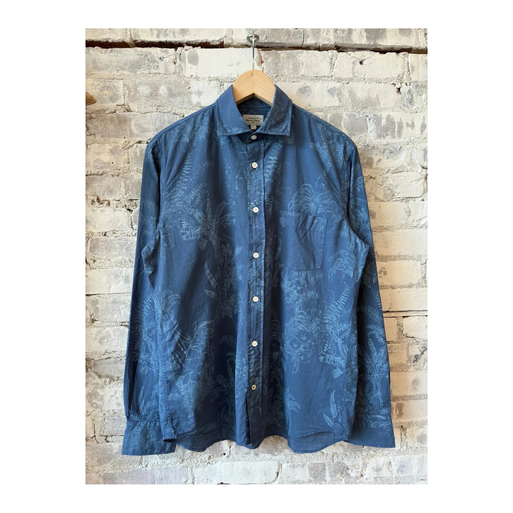 Paul Pat Palm Tree Print Cotton Shirt - Cobalt Blue - DUNE + SALT