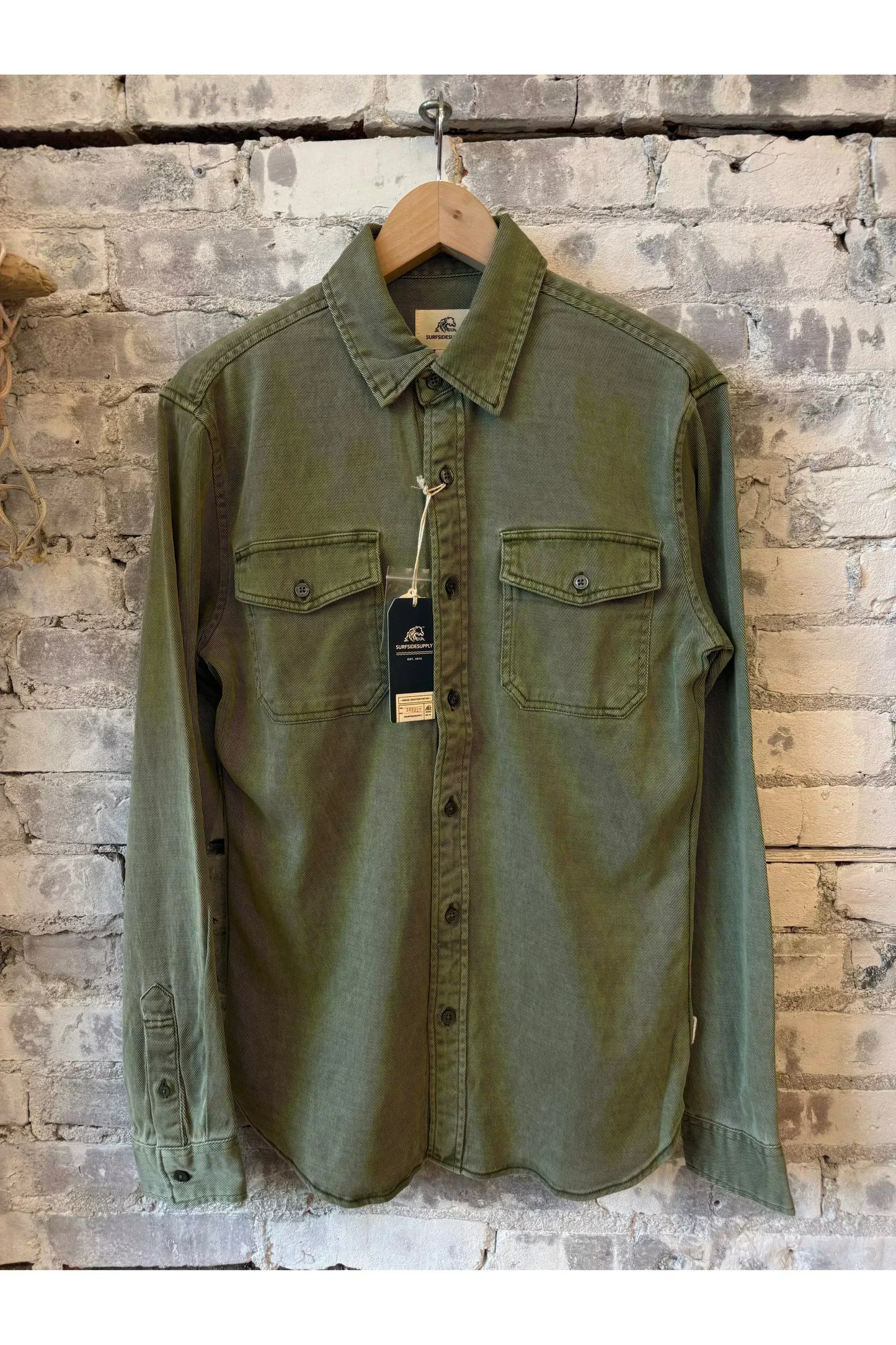 Jeb L/S Two-Pocket Garment-Dyed Shirt - Lichen Green - DUNE + SALT