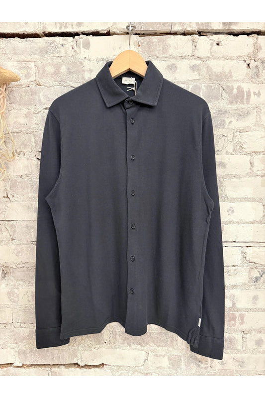 Piqué Slim Collar Shirt - Navy - DUNE + SALT