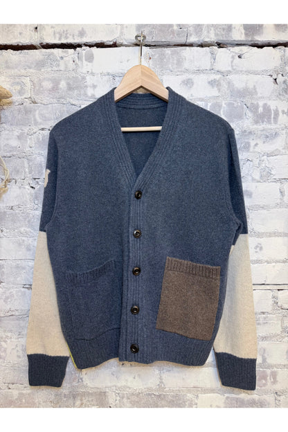 PATCH/POCKET CASHMERE LUX CARDIGAN - MineralBlue Mix - DUNE + SALT