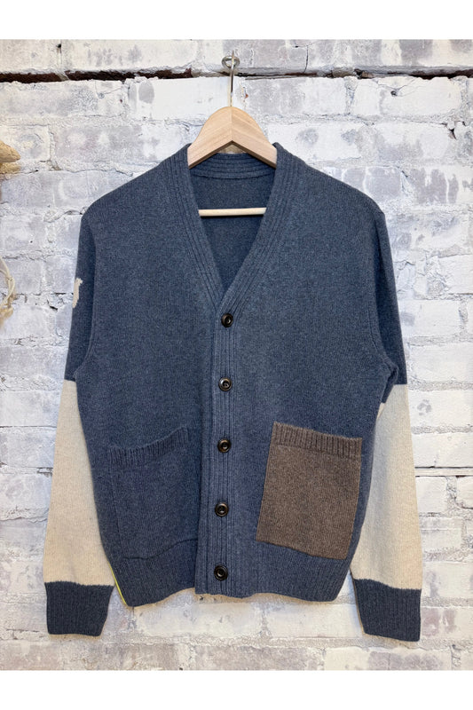 PATCH/POCKET CASHMERE LUX CARDIGAN - MineralBlue Mix - DUNE + SALT
