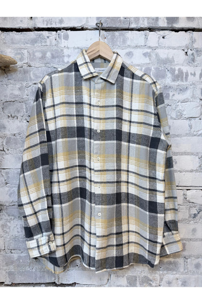 Heavy Flannel Shirt - Beige/Gray Plaid