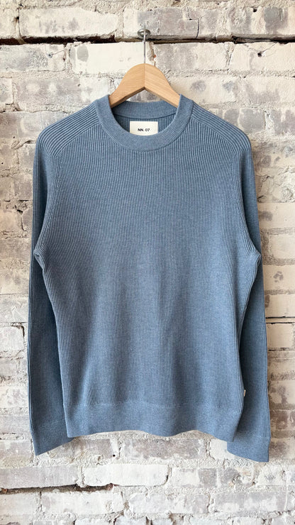 Kevin Ribbed Organic Cotton Sweater - Stone Blue - DUNE + SALT
