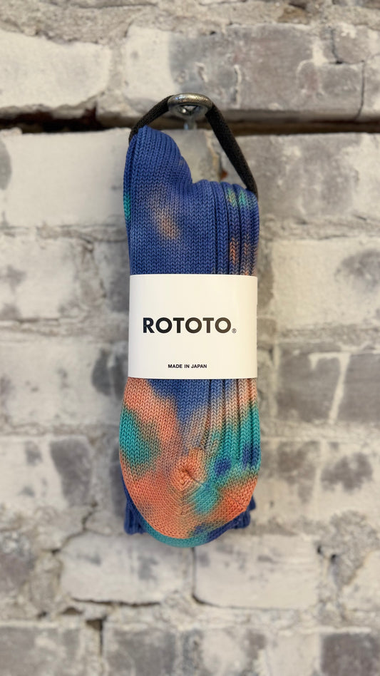 Chunky Tie Dye Rib Crew Socks - Blue/Orange - DUNE + SALT