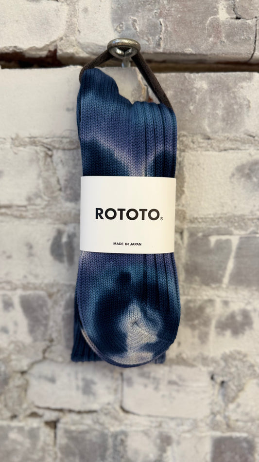 Chunky Tie Dye Rib Crew Socks - Indigo/Navy - DUNE + SALT