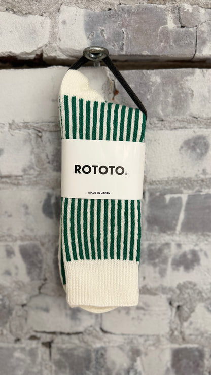 Vertical Striped Socks - White/Green - DUNE + SALT