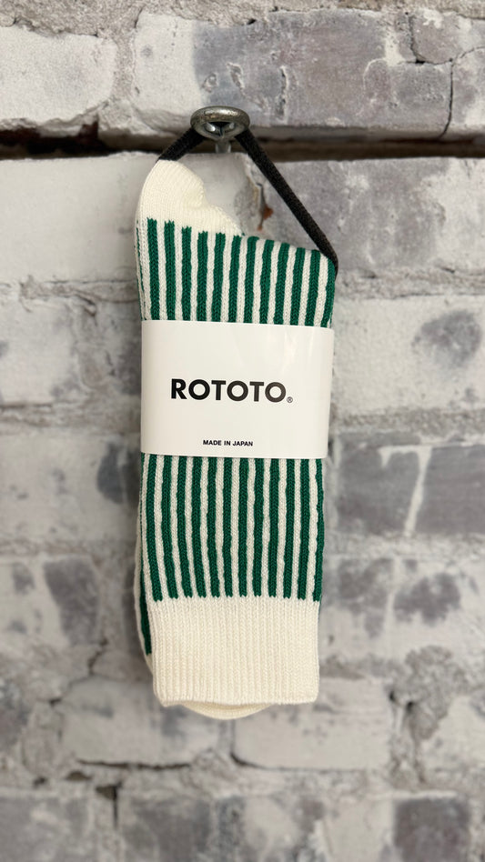 Vertical Striped Socks - White/Green - DUNE + SALT