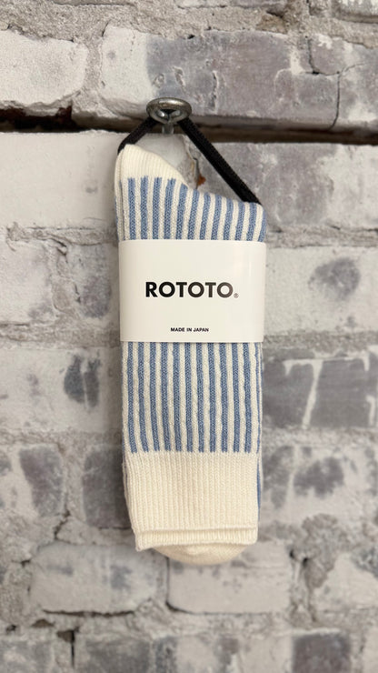 Vertical Striped Socks - White/Light Blue - DUNE + SALT