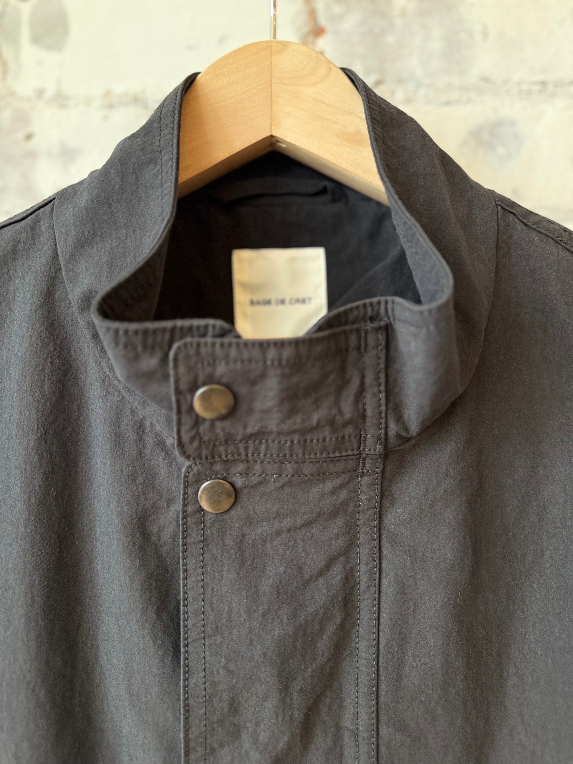 Cotton/Nylon Typewriter Stand Collar Shirt Jacket - Black - DUNE + SALT