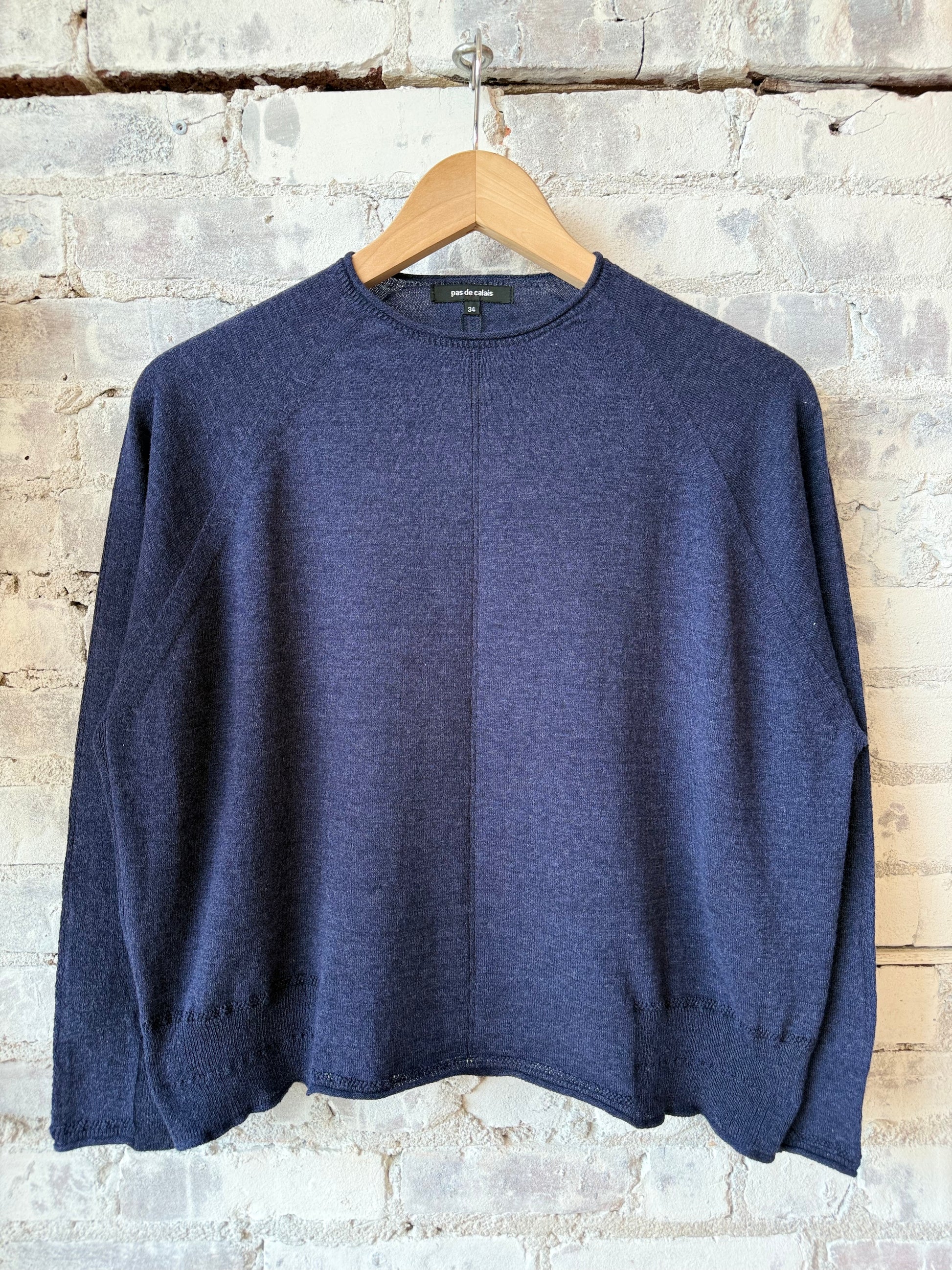 Cotton-Linen Crewneck Sweater - Navy - DUNE + SALT
