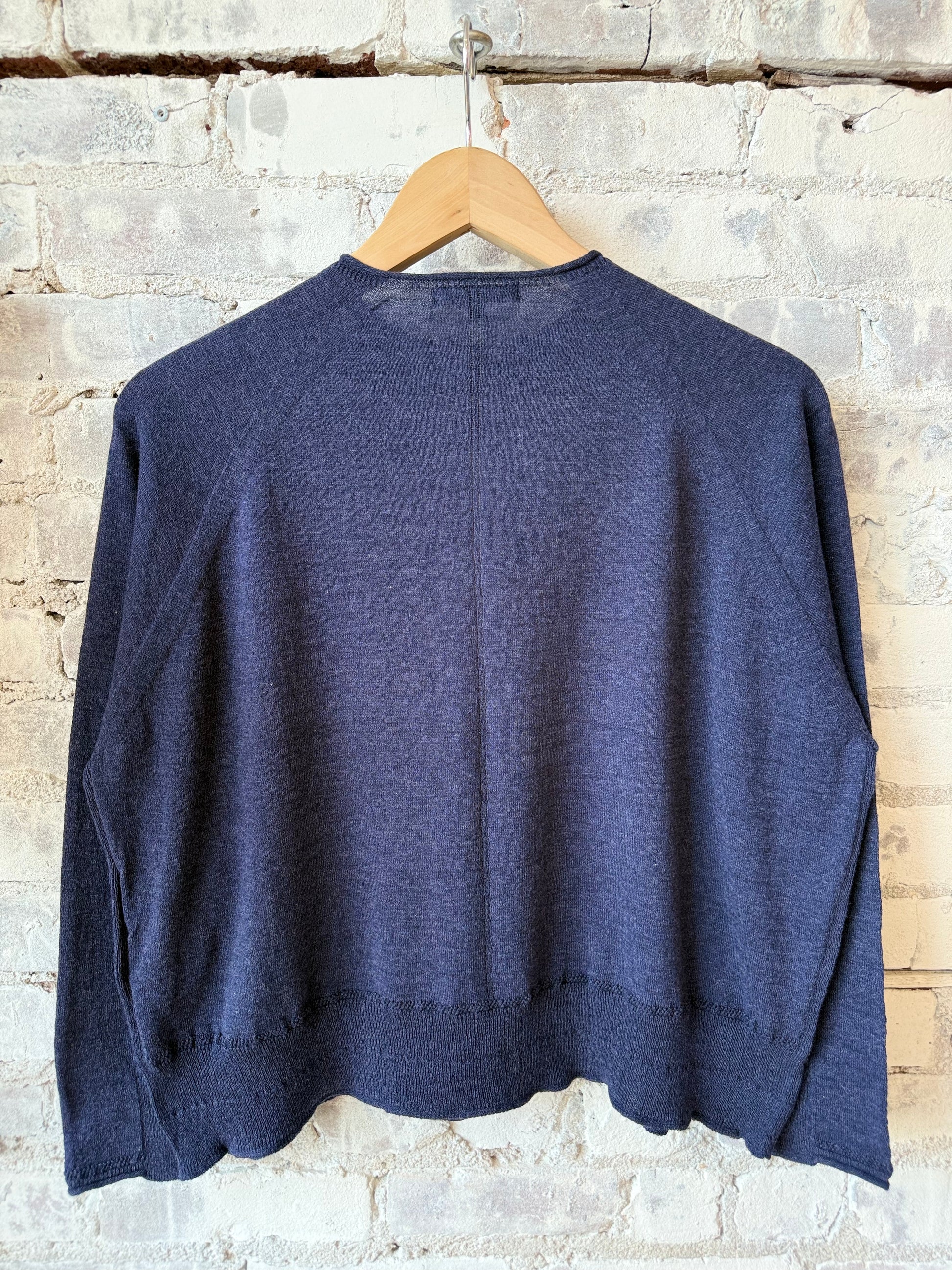 Cotton-Linen Crewneck Sweater - Navy - DUNE + SALT