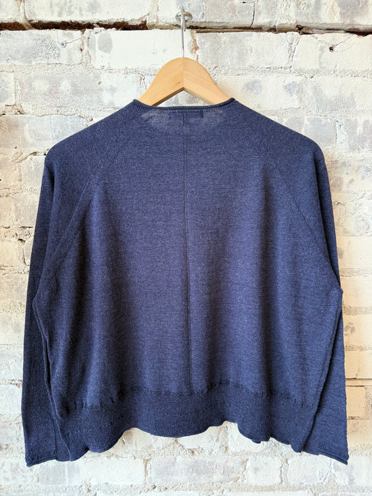 Cotton-Linen Crewneck Sweater - Navy - DUNE + SALT