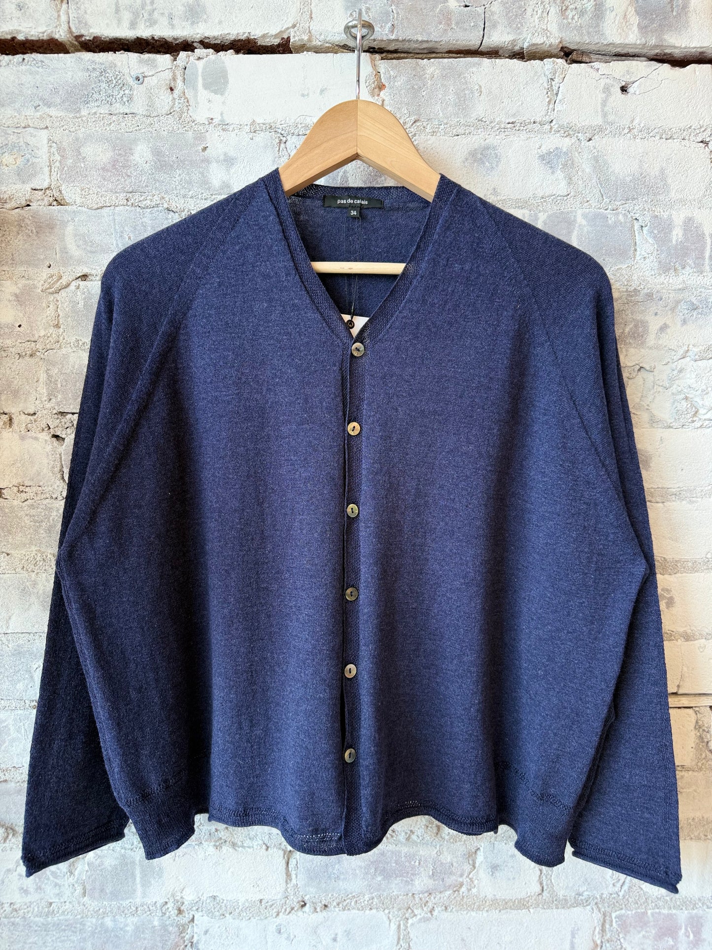 Cotton-Linen V-Neck Cardigan Sweater - Navy - DUNE + SALT