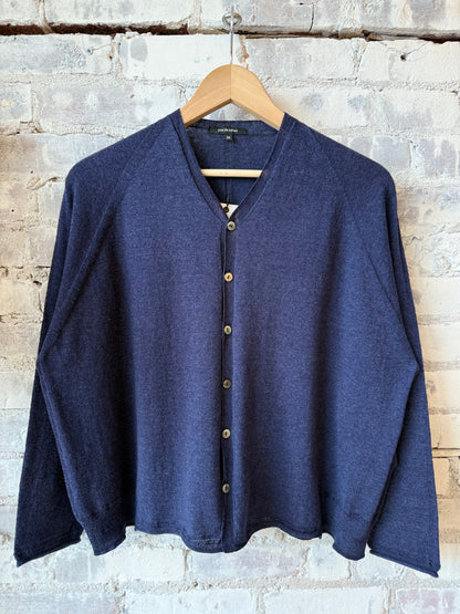 Cotton-Linen V-Neck Cardigan Sweater - Navy - DUNE + SALT