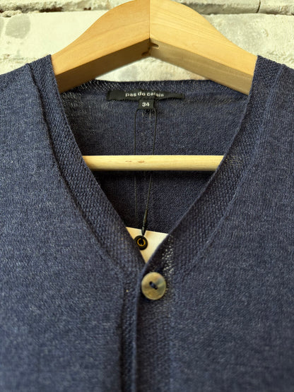 Cotton-Linen V-Neck Cardigan Sweater - Navy - DUNE + SALT