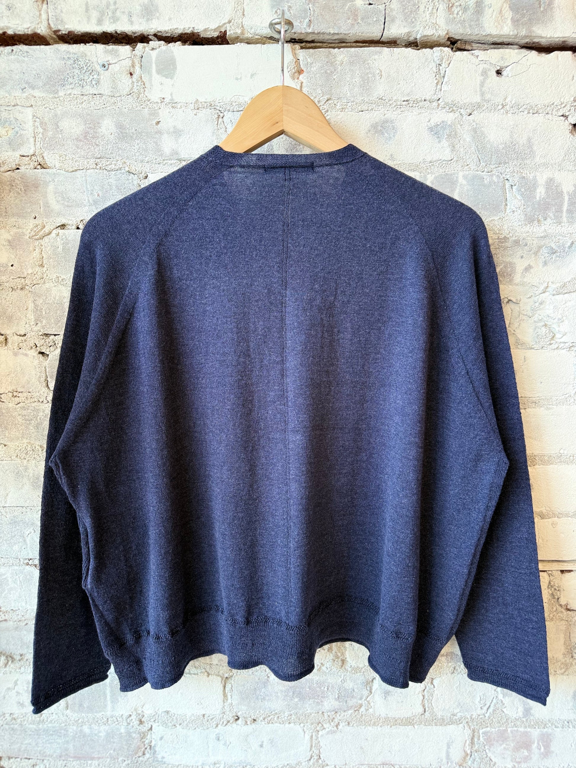 Cotton-Linen V-Neck Cardigan Sweater - Navy - DUNE + SALT