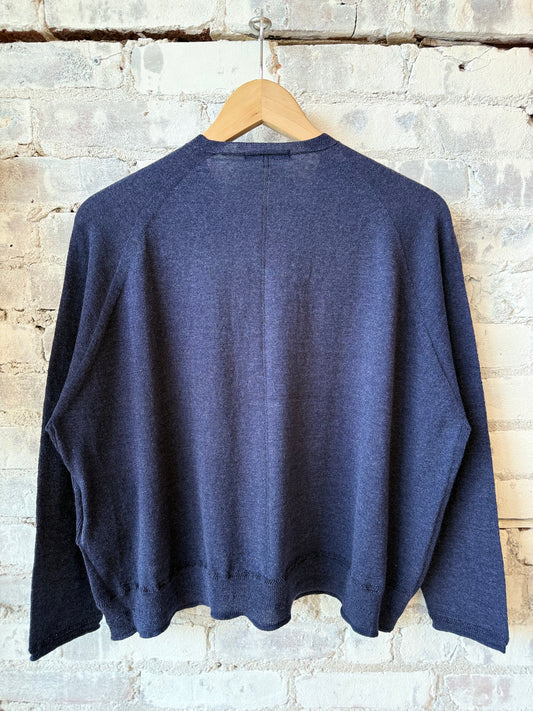 Cotton-Linen V-Neck Cardigan Sweater - Navy - DUNE + SALT