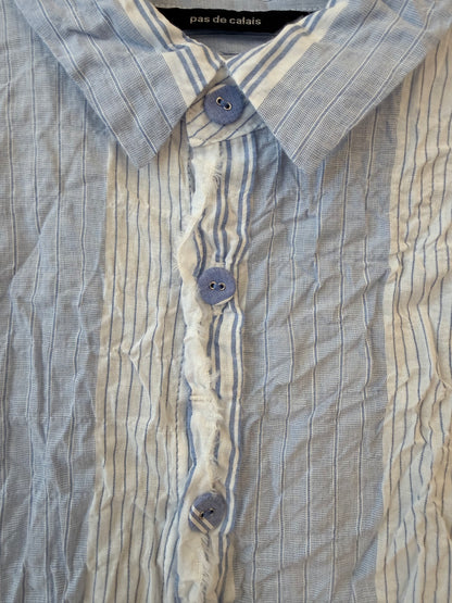 Stretch Cotton Crinkle SS Shirt - Sky/White Multi Stripe - DUNE + SALT