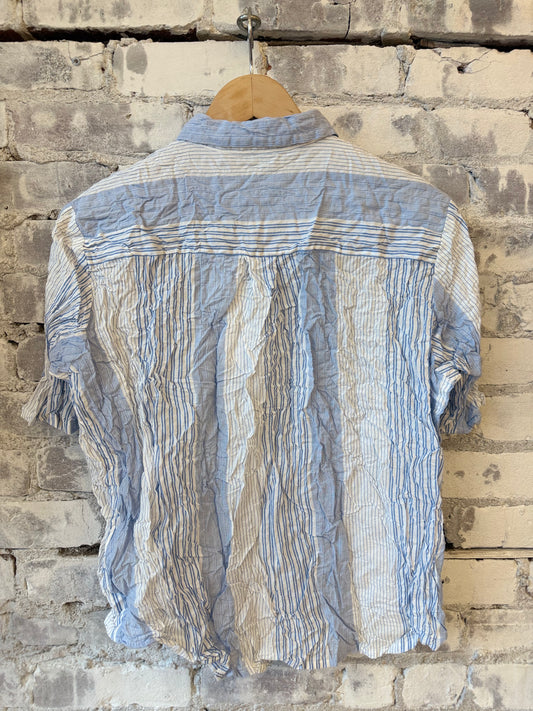 Stretch Cotton Crinkle SS Shirt - Sky/White Multi Stripe - DUNE + SALT