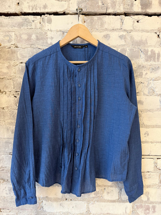 Organic Cotton Pleated Blouse - Cobalt - DUNE + SALT