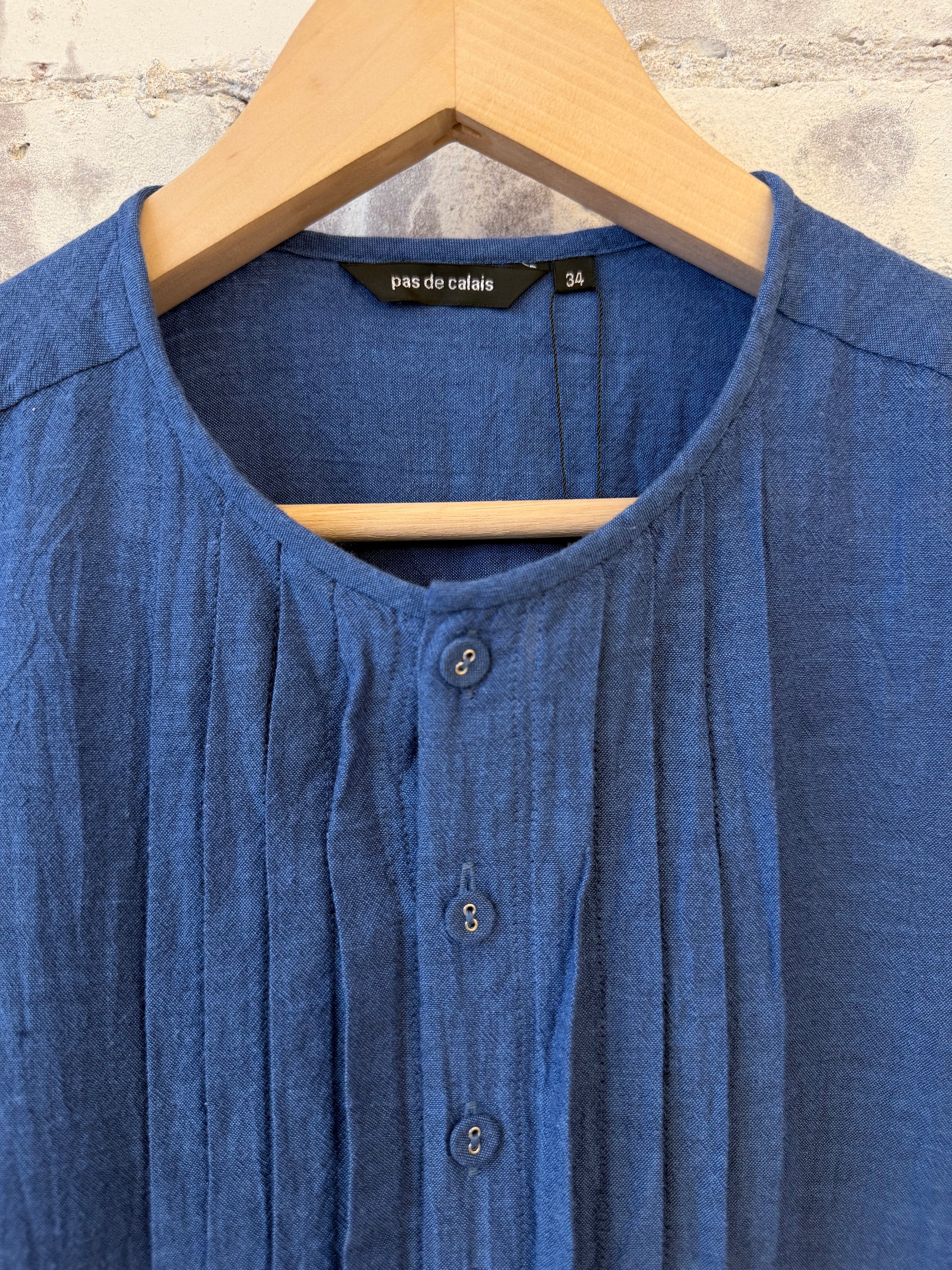 Organic Cotton Pleated Blouse - Cobalt - DUNE + SALT