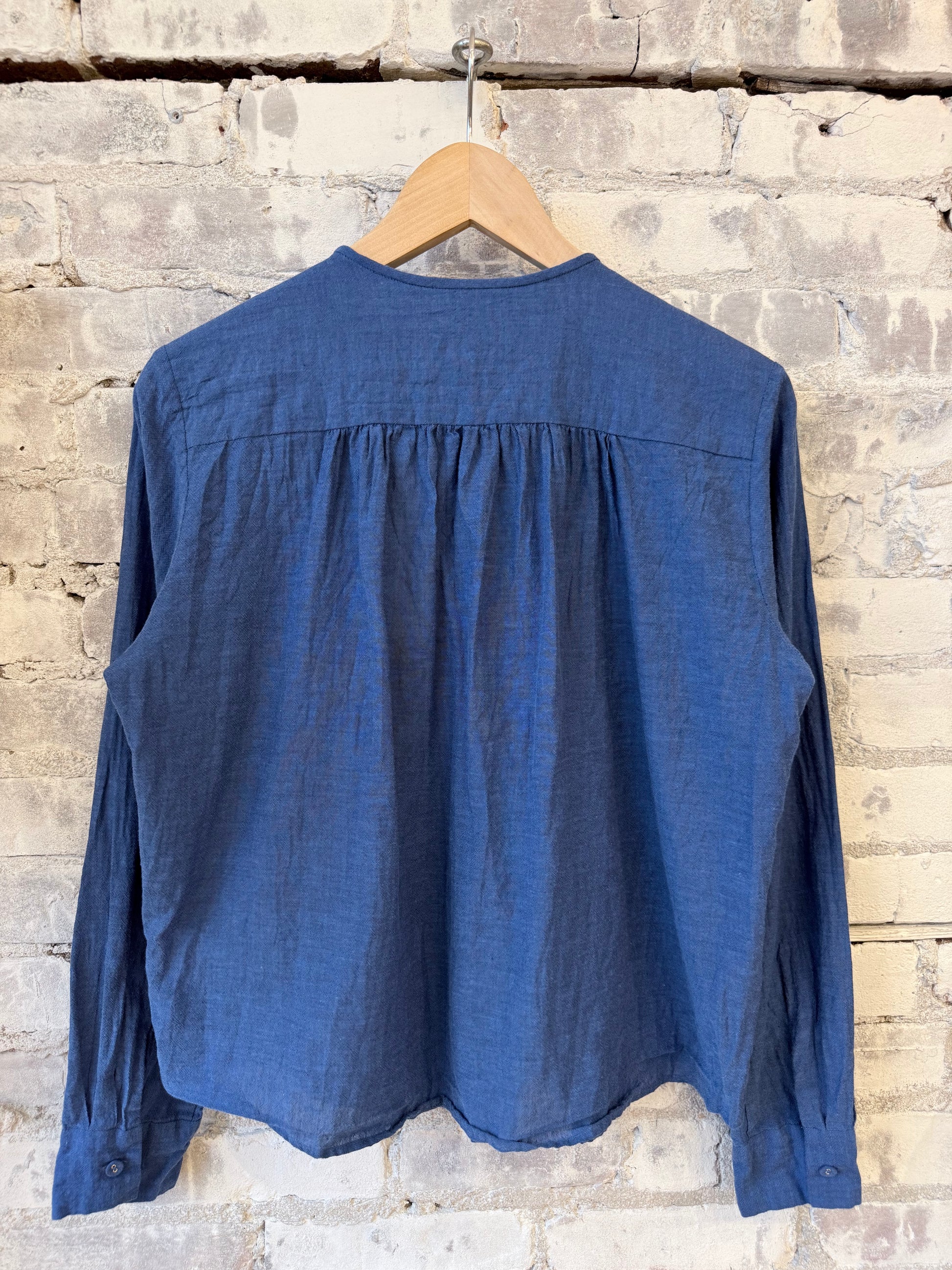 Organic Cotton Pleated Blouse - Cobalt - DUNE + SALT
