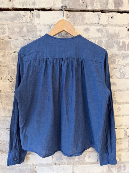 Organic Cotton Pleated Blouse - Cobalt - DUNE + SALT