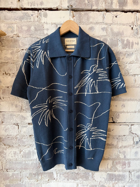 Zig Knitted Shirt - Faded Navy/White Palms - DUNE + SALT