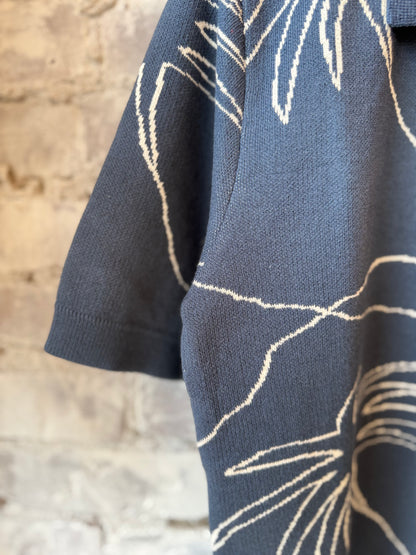 Zig Knitted Shirt - Faded Navy/White Palms - DUNE + SALT