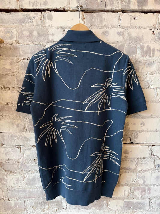 Zig Knitted Shirt - Faded Navy/White Palms - DUNE + SALT