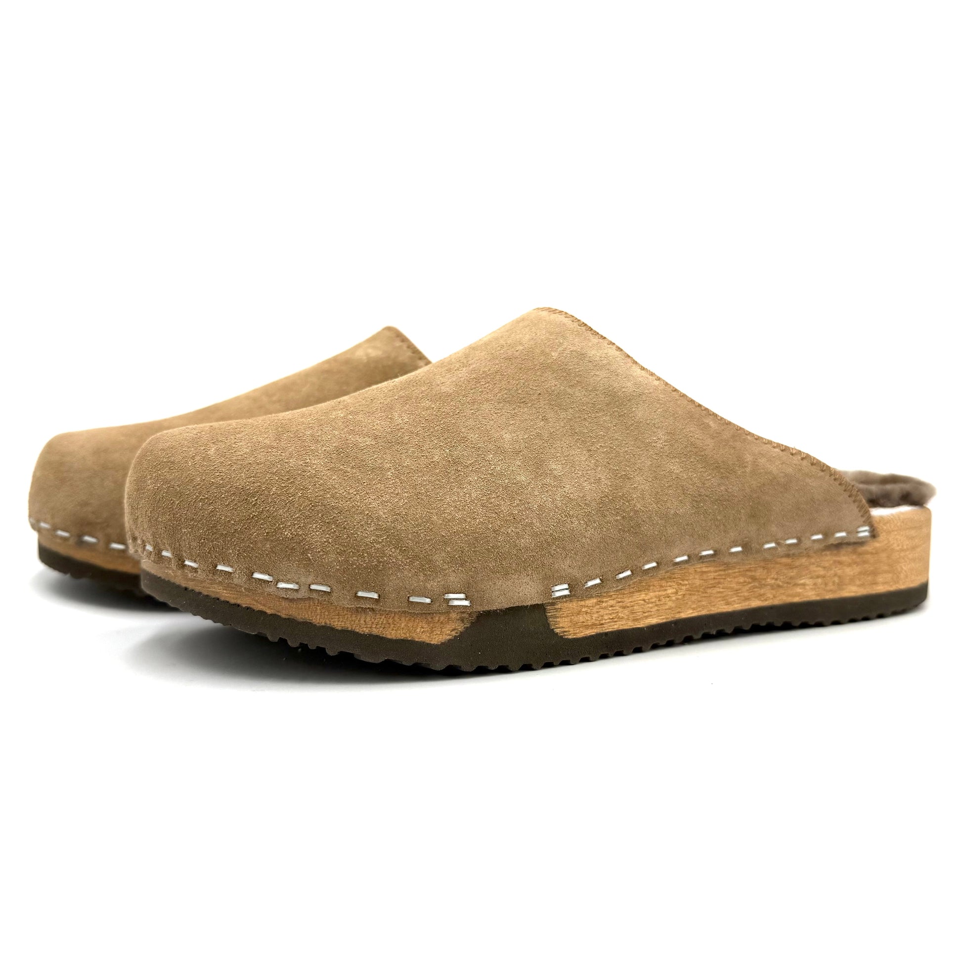 KUNSTENDESIGN.COM Lowrider | Men's Clogs | Umber Suede x Pure Lambswool White Smoke