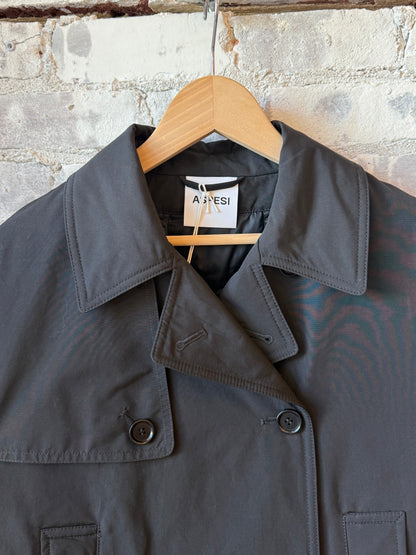 Black women's Scarlett jacket by Aspesi, stylish outerwear with a sleek fit and modern design, shown on a model.