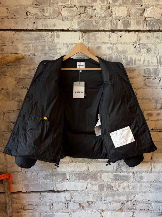 Women's black Brezza jacket by Aspesi, showcasing a stylish, lightweight outerwear design with a high collar and sleek fit.