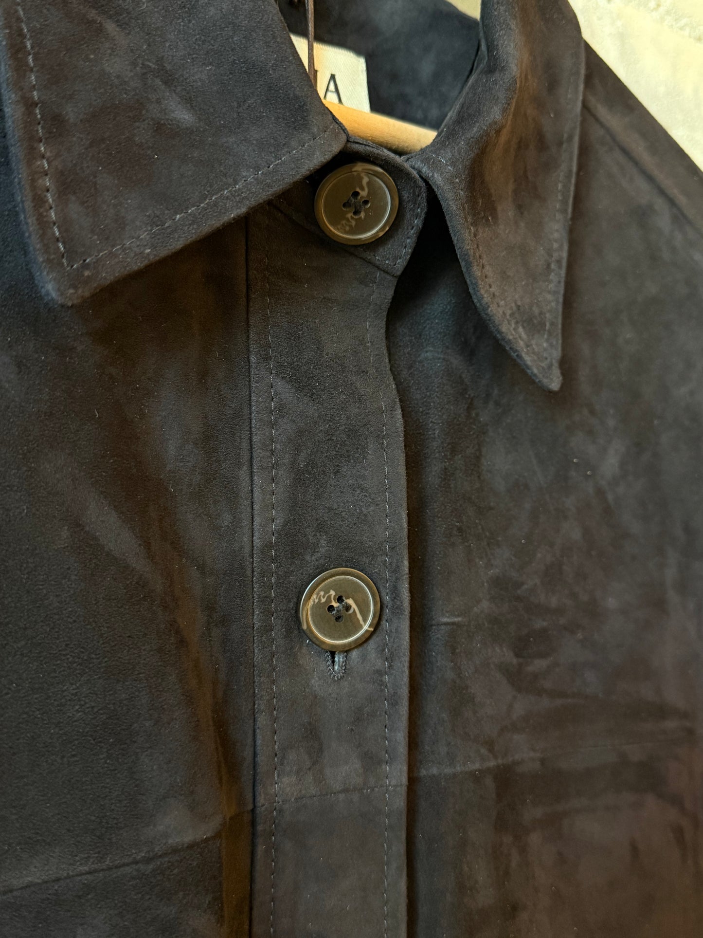 Women's Kaylee Suede Overshirt in dark navy from ARMA, featuring a soft suede texture and relaxed fit.