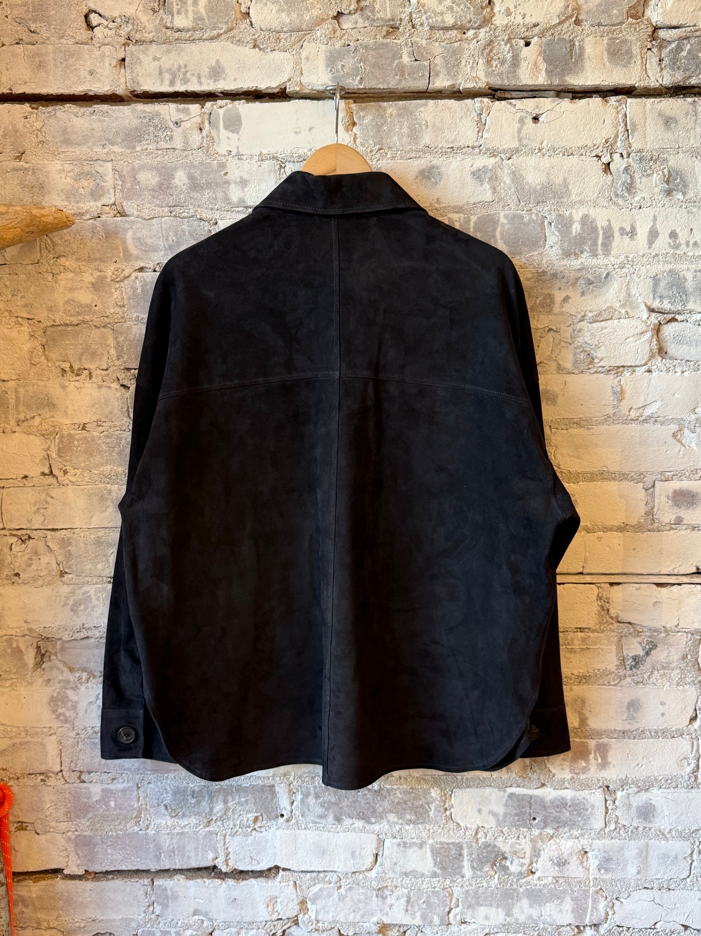 Women's Kaylee Suede Overshirt by ARMA in dark navy, showcasing soft suede fabric and stylish oversized fit.