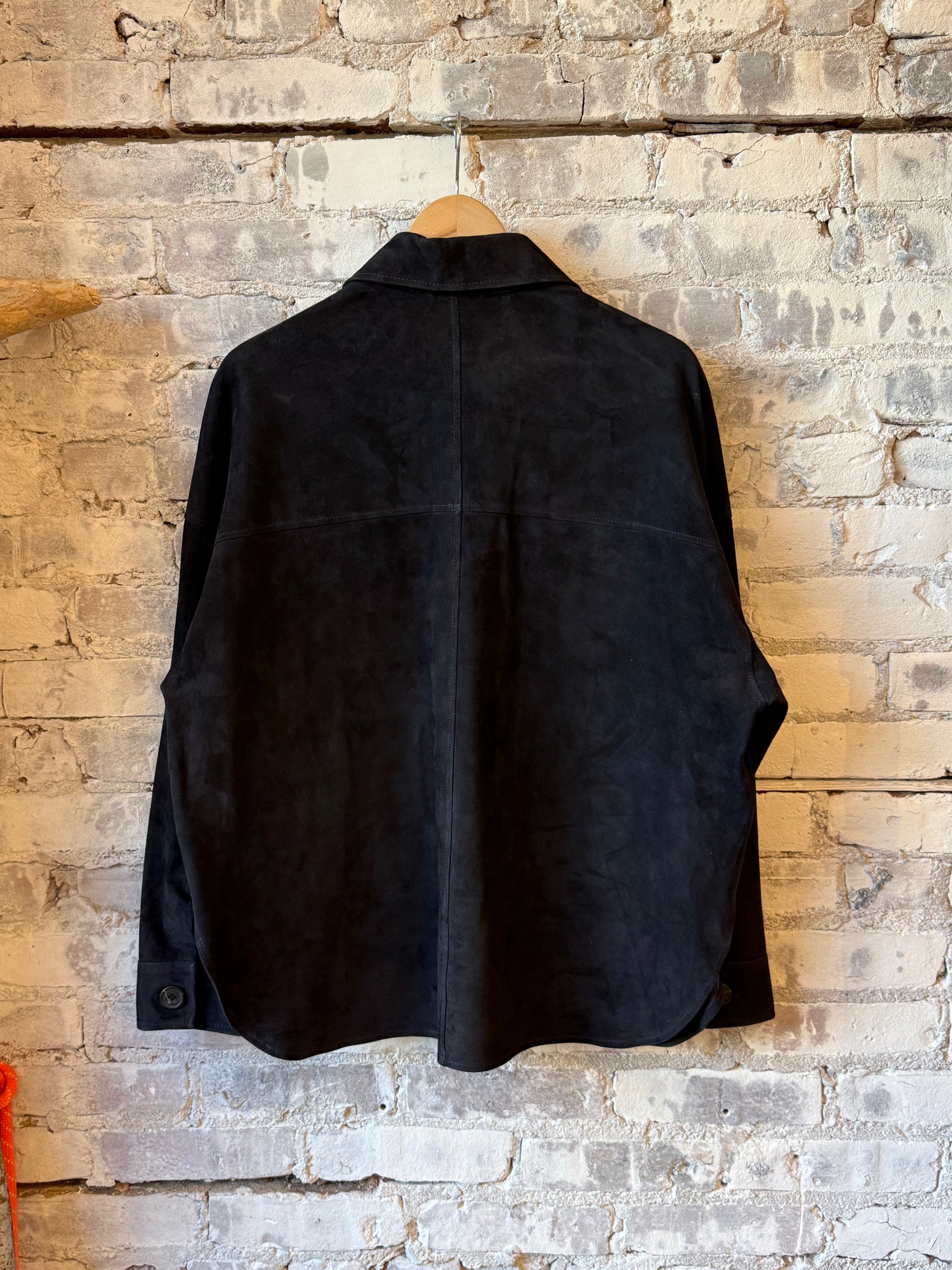 Women's Kaylee Suede Overshirt by ARMA in dark navy, showcasing soft suede fabric and stylish oversized fit.