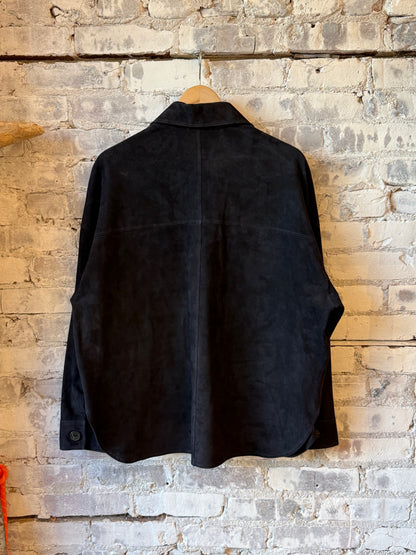 Women's Kaylee Suede Overshirt by ARMA in dark navy, showcasing soft suede fabric and stylish oversized fit.
