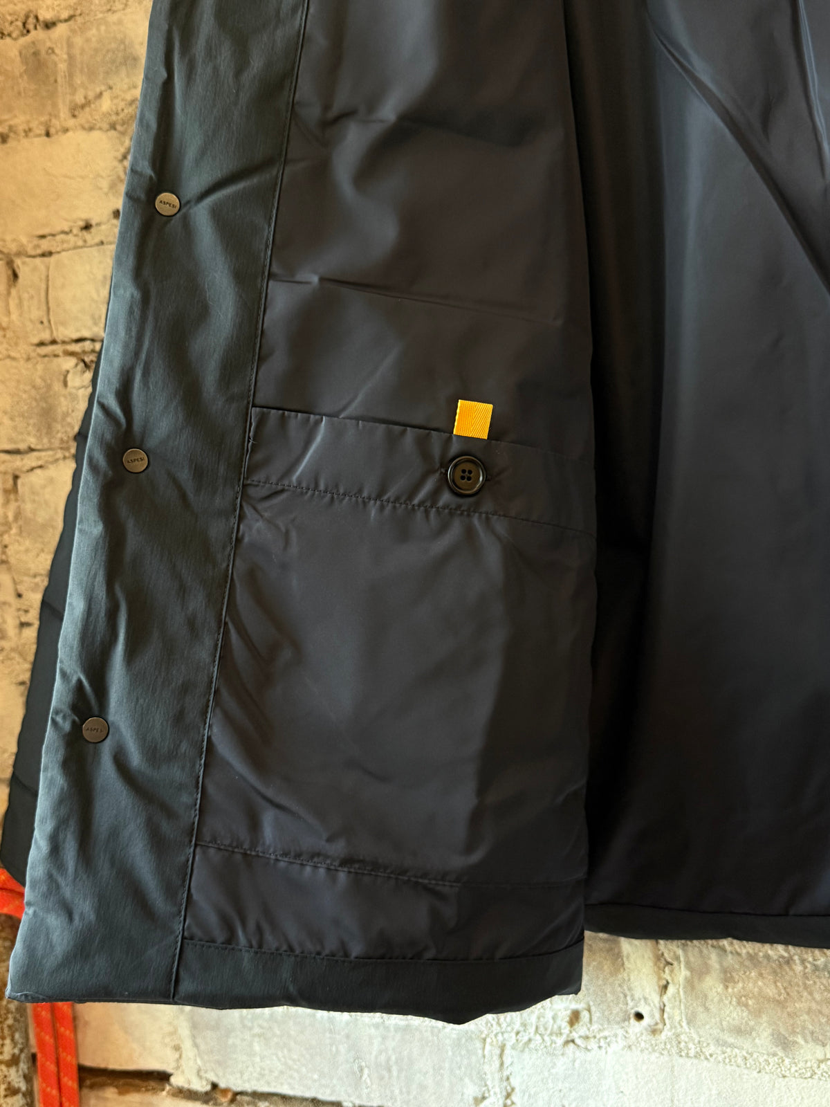 Men's navy padded quilted overshirt by Aspesi, featuring a stylish padded design and quilted texture for warmth and comfort.